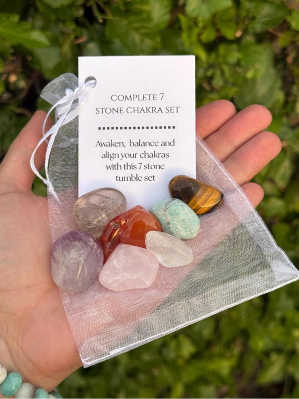 Complete 7 Stone Chakra Crystal Set - Carnelian Amethyst Rose Quartz Tigers Eye
